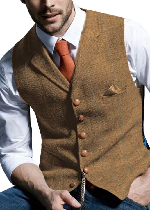 Mens%20Business%20Formal%20Dress%20Suit%20Vest%20Slim%20Fit%20Plaid%20V-neck%20Casual%20Waistcoat%20Wedding%20For%20Tuxedo%20Men%20Vest%20-%20Image%203