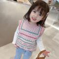 Girl's Knitted Vest Spring and Autumn Thin Vest Outer Wear Baby Korean Style Western Style Waistcoat Children's Autumn Sweater Vest Fashion. 