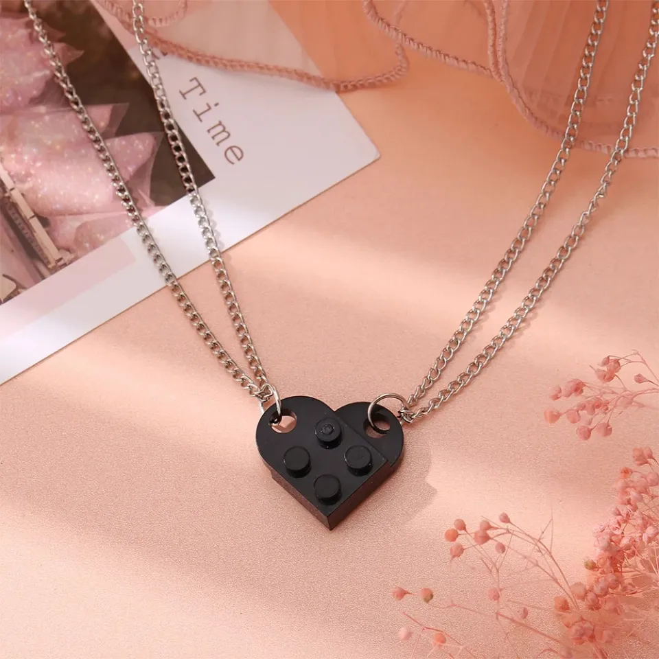 2Pcs Heart Brick Couples Love Necklace For Lovers Women Men Lego