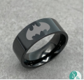 DC Comics inspired 8MM Black Band Batman Logo Symbol Stainless Steel Ring.