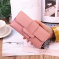 Ladies leather wallet women long flap high-end luxury long multifunctional buckle leather wallet.