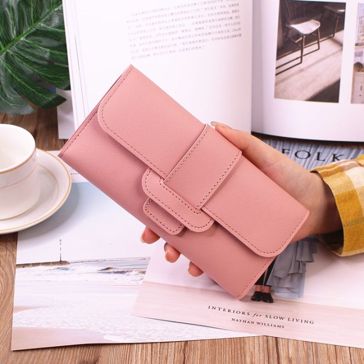 Ladies leather wallet women long flap high-end luxury long multifunctional buckle leather wallet
