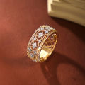 Italian Bratti weave engraved gold vintage court style cut-out pattern hand-brushed roll-on lace ring. 