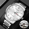 Stainless Steel Quartz Wrist Watch for Man Week Date Display Luminous Fashion Men's Watch.