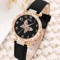 Women Luxury Watch Ring Necklace Earrings Rhinestone Butterfly Fashion Wristwatch Female Casual Ladies Watches Set Clock.