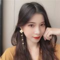 High-end long square metal ball tassel elegant earrings pearl tassel earrings feminine long earrings Tassel Drop Dangle Earrings.