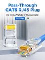 AMPCOM Professional Grade CAT6 Pass Through RJ45 Connector, 50μ Gold-Plated Ethernet Plugs for Solid/Stranded 23-26AWG UTP Ethernet Cables. 
