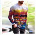 6XL Men's Clothing Fashion T-Shirts Autumn Long Sleeve Tie-dye Gradient Street Tee 3D Printing Oversized Clothing Male Tops. 