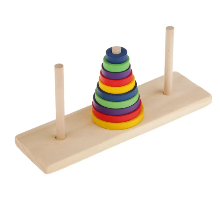 Tower%20of%20Hanoi%20Wooden%20Puzzle%2010%20Rings%20Geometric%20Stacker%20Kids%20Developmental%20Toy,%2010%20Colorful%20Pieces%20-%20Image%203