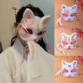 Kitsune Fox Mask Woman Cosplay Plastic Japanese Half Face Mask hanging on wall for Party Decoration Funny Children Anime Mask. 