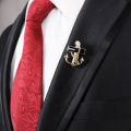 Crystal Stoned Anchor Brooch For Men's Suit Pin Fashion Accessories. 