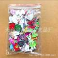 Cartoon animals, butterflies, birds, flower pieces, wooden buttons, handmade materials. 