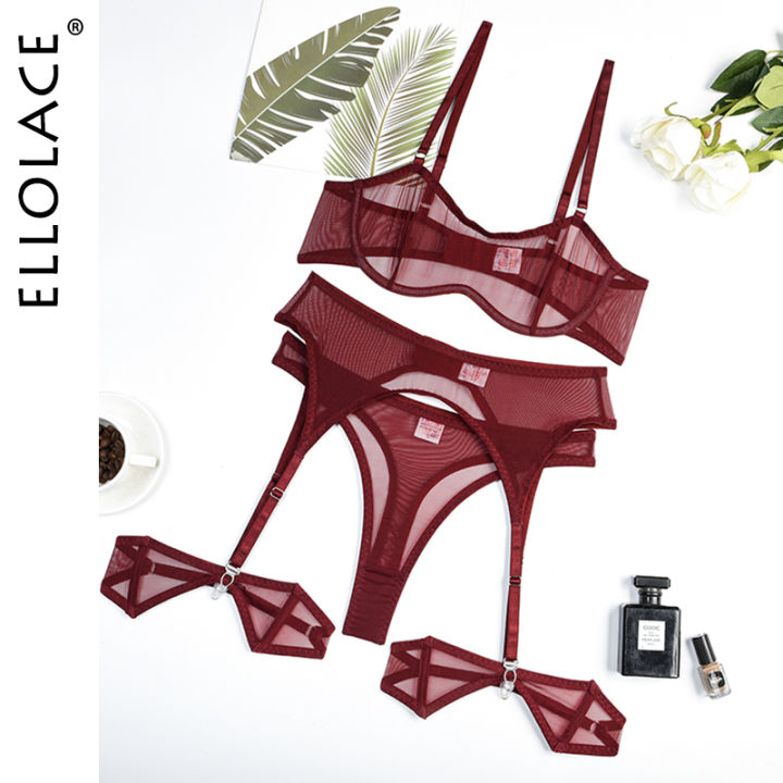 Ellolace Sensual Lingerie See Through Bra Kit Push Up Sheer Lace Intimate  Soft Sets Garter Underwear Uncensored | Daraz.com.bd