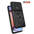 For Samsung Galaxy A10S Rugged Armor Protection Case with Slide Camera Cover Ring Holder Stand casing. 