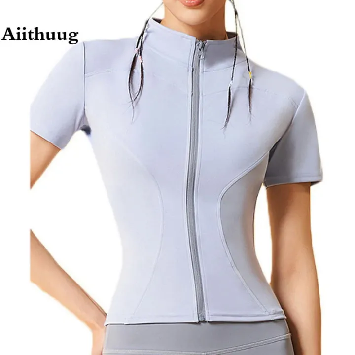 Aiithuug%20Yoga%20Tops%20Zipper%20Short%20Sleeve%20Gym%20Shirts%20Waist%20Slimmer%20Zip%20Up%20Sports%20Workout%20Top%20Fitness%20Jackets%20Running%20Slim%20Fit%20Tops%20-%20Image%202