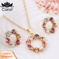 Carat Fashion Circle Colorful Rhinestone Necklace Ear Studs Earrings Women Jewelry Set. 