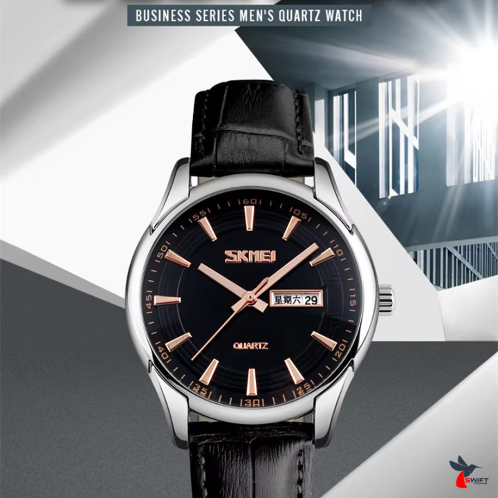 SKMEI 9125 Men's Classic Quartz Watch Leather Strap Business