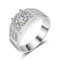 MJZ026 Simple Business White Gold Plated Mock Men's Ring Micro Set 1.25 Carat Zircon Four Prong Ring. 
