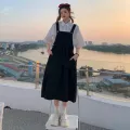 Preppy Style Suspender Skirt Outfit Girls' Summer Korean Style Loose All-Matching Slimming Mid-Length Strap Dress Fashion. 