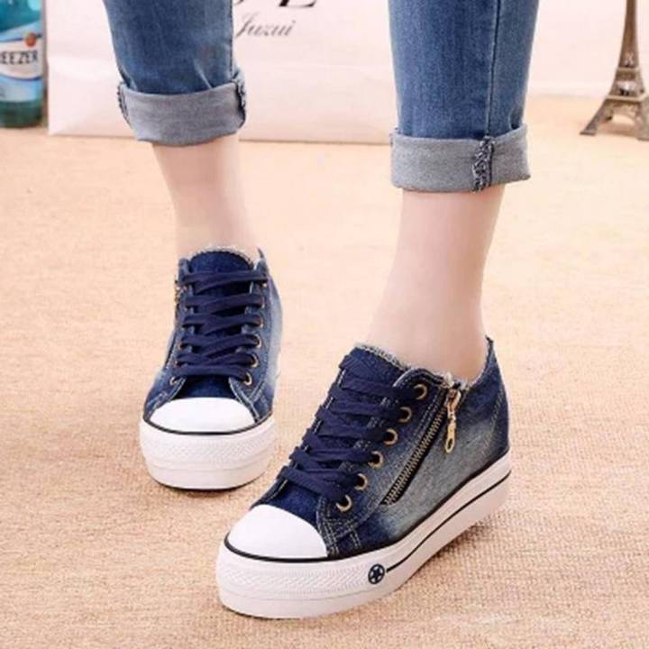 Women Zip Up Platform Denim Canvas Sneakers Spring Soft Sports Shoes Daraz .bd