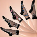 1/5 Pairs Women's Crystal Cotton Ice Socks Summer Short Thin Glass Socks Cool Breathable Comfortable Flower Embroidered Socks. 