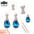 Carat Women Water Drop Shape Rhinestone Pendant Ear Stud Earrings Necklace Jewelry Set. 