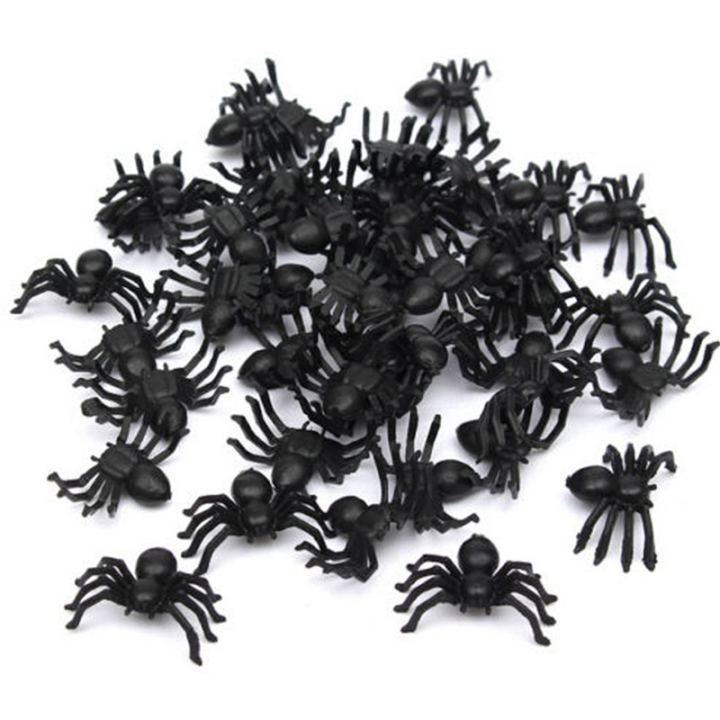 150X Plastic Black Spider Trick Toy Halloween Haunted House Prop Decor
