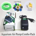 Aquarium Air Pump (Single Output Full Set) - Fish Tank Single Nozzle Oxygen Air Pump with Air Bubbling Stone Accessories (5 Feet Pipe, Air Bubble Stones, Air flow Controller). 