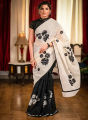 21 February Special White & Black  Combnation Color New Design 12 Hand Half Silk  Saree For Women Made Our Own. 