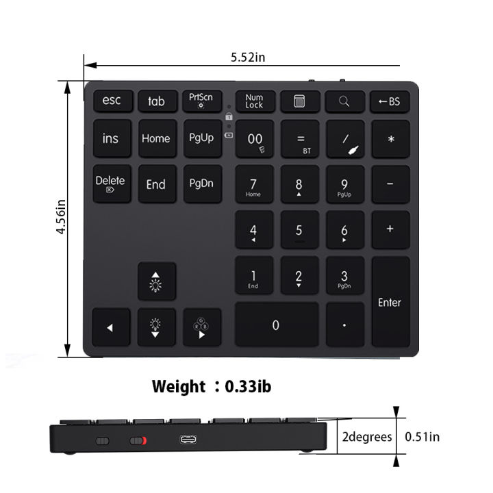 BOW%202.4G%20+%20Bluetooth%20Numeric%20Keypad%20Wireless%20Rechargeable%20Numpad%20Keyboard%20for%20iPad%20Laptop%20Wired%20Number%20Keyboard%20-%20Image%202
