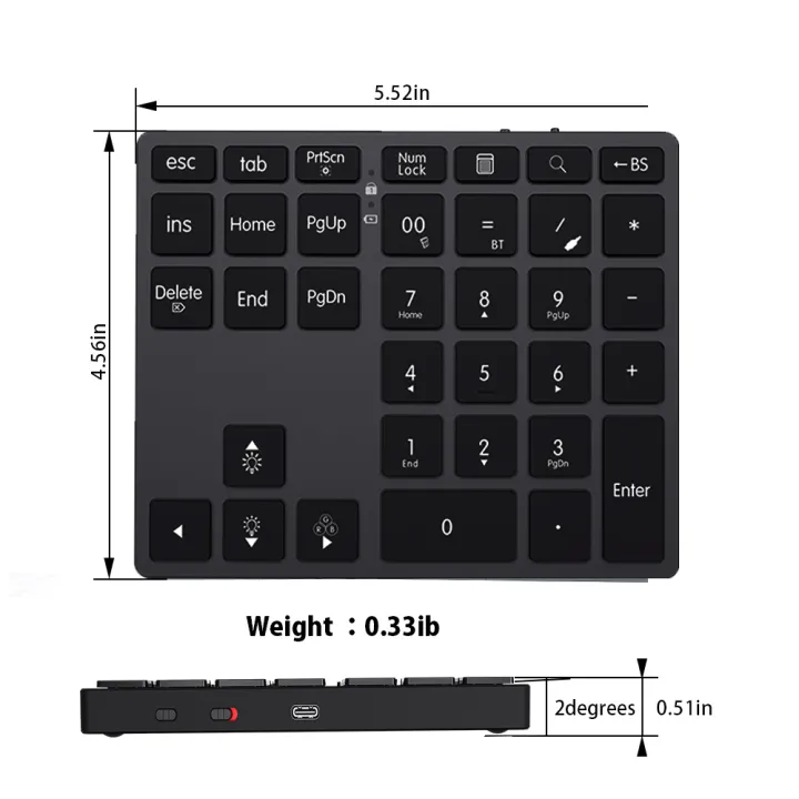 BOW%202.4G%20+%20Bluetooth%20Numeric%20Keypad%20Wireless%20Rechargeable%20Numpad%20Keyboard%20for%20iPad%20Laptop%20Wired%20Number%20Keyboard%20-%20Image%202
