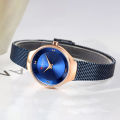 CURREN 9028 Royal Blue Mesh Stainless Steel Analog Watch For Women - RoseGold & Royal Blue. 