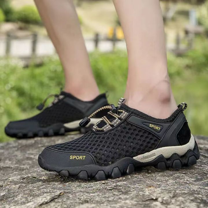 NAVNAIVE WONG Summer Men's Mesh Shoes Breathable Mesh Cutout Men's Sports Casual Shoes Wading Hiking Shoes