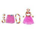 2 Set Grass Skirt: 1 Set 6 Pcs Hawaiian Grass Skirt Flower Hula Lei Wristband Garland Fancy Dress Costume & 1 Set Pink Children Hawaiian Grass Skirt Hula Luau Party.