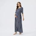 Pregnancy Clothes Spring and Summer New Fashion Maternity Wear Striped Round Neck Breast-feeding Dress Maternity Maxi Dress. 