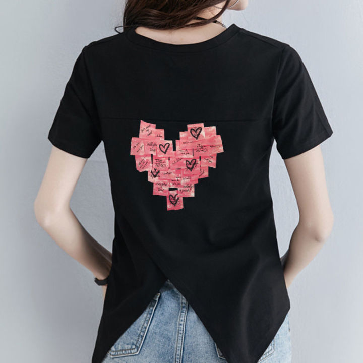 Short%20Sleeve%20T%20T-shirt%20Women's%20New%20Summer%20Korean%20Style%20Split%20Drawstring%20Irregular%20Versatile%20Split%20Loose%20Design%20Top%20ins%20-%20Image%203
