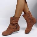 Frosted Ankle Boots Women Soft Leather Pleated New Fall Winter 2024 Warm Boots Non-slip Comfy Purple Plus Size 43 Women's Boots.
