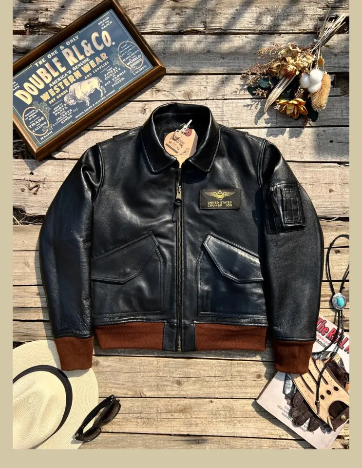 Vegetable Tanned Sheepskin Lapel Short 45P Aviator Jacket Military