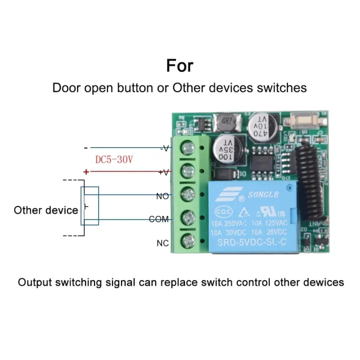 DC%205-30V%205V%2012V%2024V%20433Mhz%20RF%20Wireless%20Remote%20Control%20Switch%20Relay%201CH%20Receiver%20Module%20For%20LED%20Door%20Electromagnetic%20Lock%20DIY%20-%20Image%205