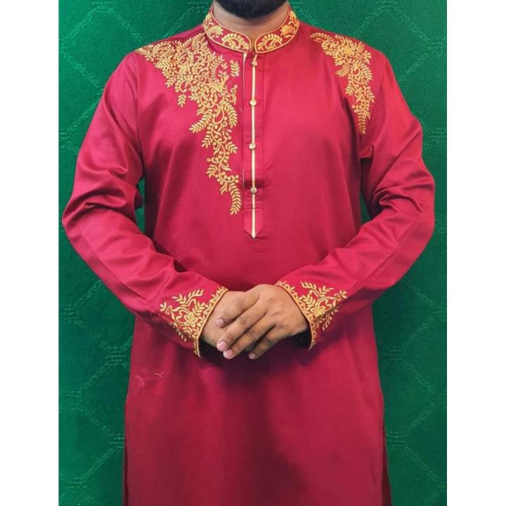 premium quality High sosaity rich men used Stylish Semi Long Cotton Panjabi for Men panjabi for men soft cotton fabric new model eid collection use comfortable easy for muslim drees