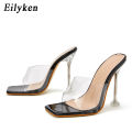 Eilyken PVC Jelly Slippers Open Toe Perspex Transparent Thin Heels Crystal Women Pumps Sandals Size 35-42.