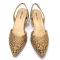 Venus Chan Low Heel Shoes for Women Hollowed Out Embroidery Rhinestone Italian Design Gold Color Pointed-Toe Shoes and Bags Set House Foocus. 