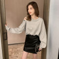 2022Spring and Autumn New Korean Style Loose off-Shoulder Letter Pullover Sweatshirt Women's Sneaky Design White Versatile Student Top.
