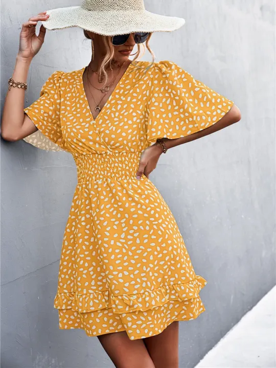 V%20Neck%20Mini%20Dress%20For%20Women%20Fashion%20Floral%20Slim%20Short%20Dresses%20Female%20Lotus%20Leaf%20Sleeve%20Elegant%20Dress%20Summer%20Vestido%20Mujer%20-%20Image%206