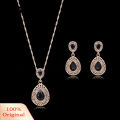 Carat Women Rhinestone Waterdrop Pendant Necklace Stud Drop Earrings Jewelry Set. 