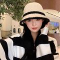 New Spliced Plush Fisherman Hat for Women Warmth Knitted Bucket Hat for Face Showing Small Wool Hat.