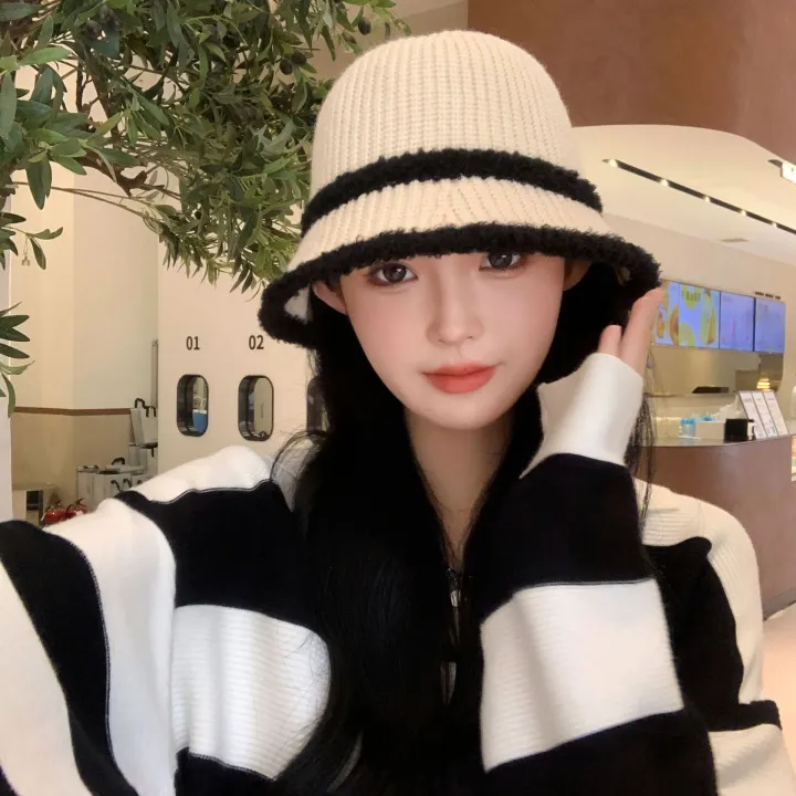 New%20Spliced%20Plush%20Fisherman%20Hat%20for%20Women%20Warmth%20Knitted%20Bucket%20Hat%20for%20Face%20Showing%20Small%20Wool%20Hat%20-%20Image%202