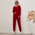 Fashion Casual Solid Sleepwear Women Thread Knitting 2 Piece Set Long Trousers Suit Autumn Winter Pullover Tops Leisure Homewear. 