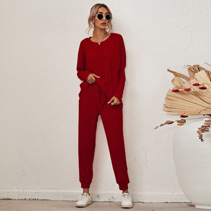 Fashion%20Casual%20Solid%20Sleepwear%20Women%20Thread%20Knitting%202%20Piece%20Set%20Long%20Trousers%20Suit%20Autumn%20Winter%20Pullover%20Tops%20Leisure%20Homewear%20-%20Image%206