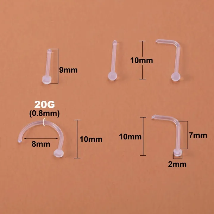 10-100PCS%2020G%20Clear%20Bioflex%20Nose%20Bone%20Ring%20Stud%20Retainer%20for%20Women%20Acrylic%20Nostril%20Piercing%20Pin%20Body%20Jewelry%202mm%20Flat%20Ball%20Top%20-%20Image%205